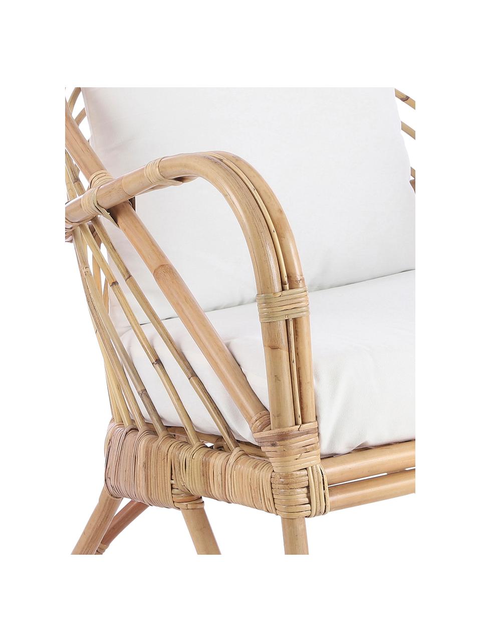 Rotan loungefauteuil Rochester, Frame: rotan, Bekleding: polyester, Rotankleurig, wit, B 75 x H 80 cm