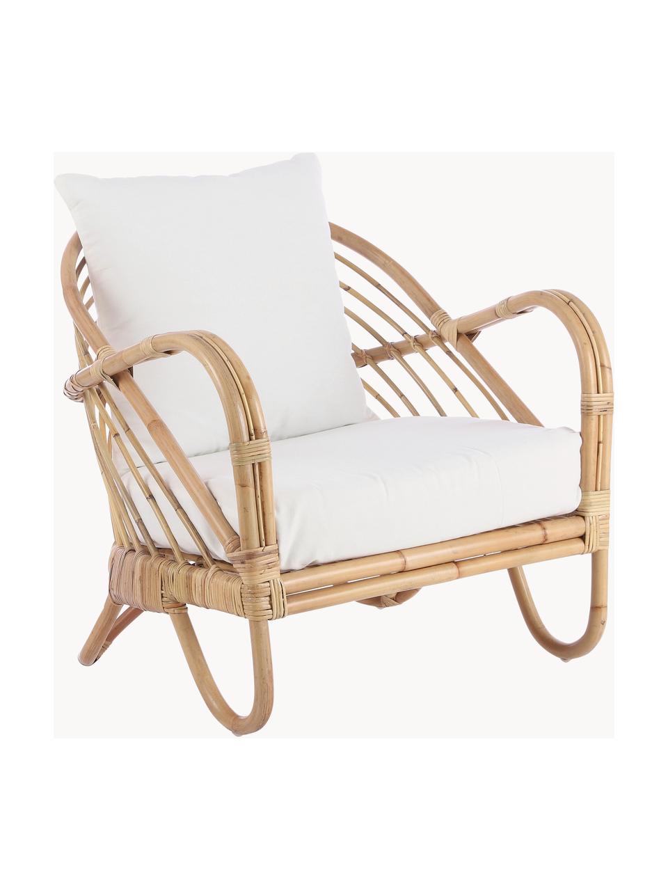 Rotan loungefauteuil Rochester, Frame: rotan, Bekleding: polyester, Rotankleurig, wit, B 75 x H 80 cm