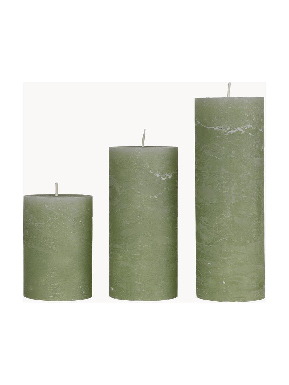 Ručně vyrobená sloupová svíčka Rustic, V 15 cm, Vosk, Zelená, Ø 7 cm, V 15 cm