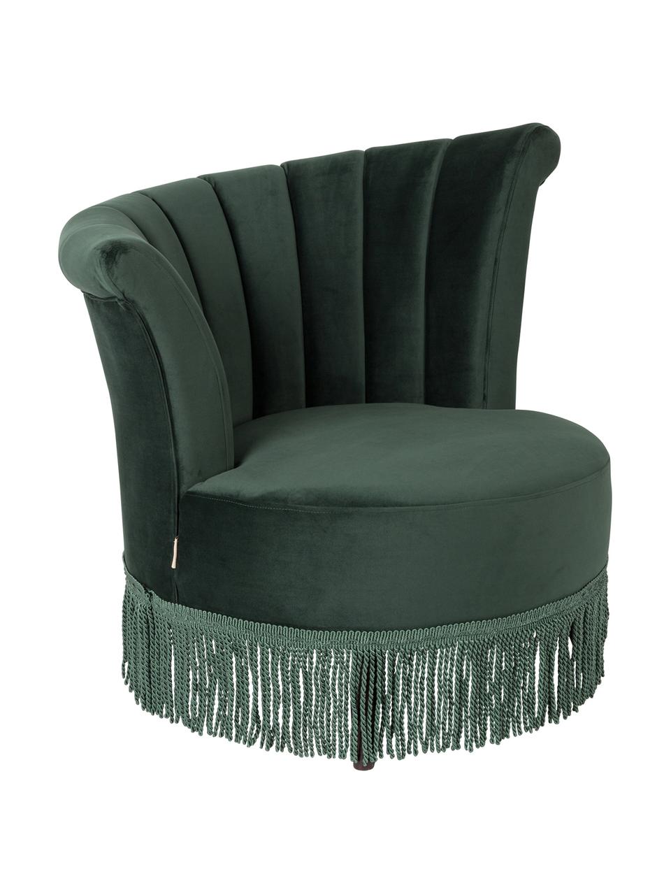 Fluwelen fauteuil Flair in donkergroen, Bekleding: polyester (fluweel), Poten: eikenhout, Fluweel donkergroen, 85 x 95 cm