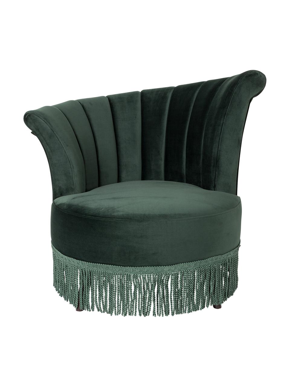 Fluwelen fauteuil Flair in donkergroen, Bekleding: polyester (fluweel), Poten: eikenhout, Fluweel donkergroen, 85 x 95 cm