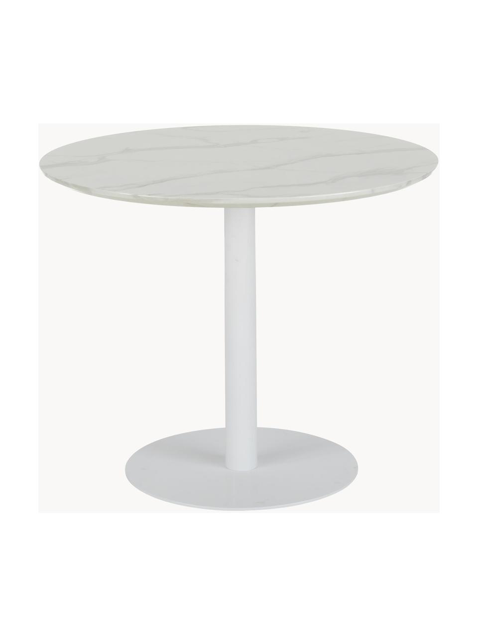 Mesa de comedor redonda Karla, tablero en aspecto mármol, Ø 90 cm, Tablero: fibras de densidad media , Estructura: metal con pintura en polv, Blanco mármol, Ø 90 x Al 75 cm