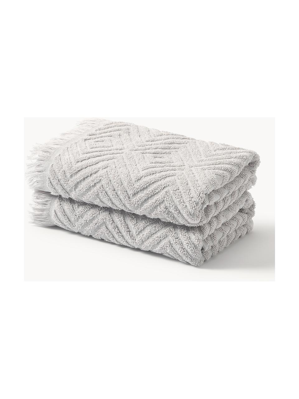 Handdoek Jacqui in verschillende formaten, met hoog-laag patroon, Lichtgrijs, Handdoek, B 50 x L 100 cm, 2 stuks