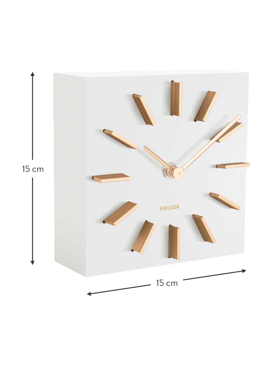 Tischuhr Discreet, Mitteldichte Holzfaserplatte (MDF), Weiß, Goldfarben, 15 x 15 cm