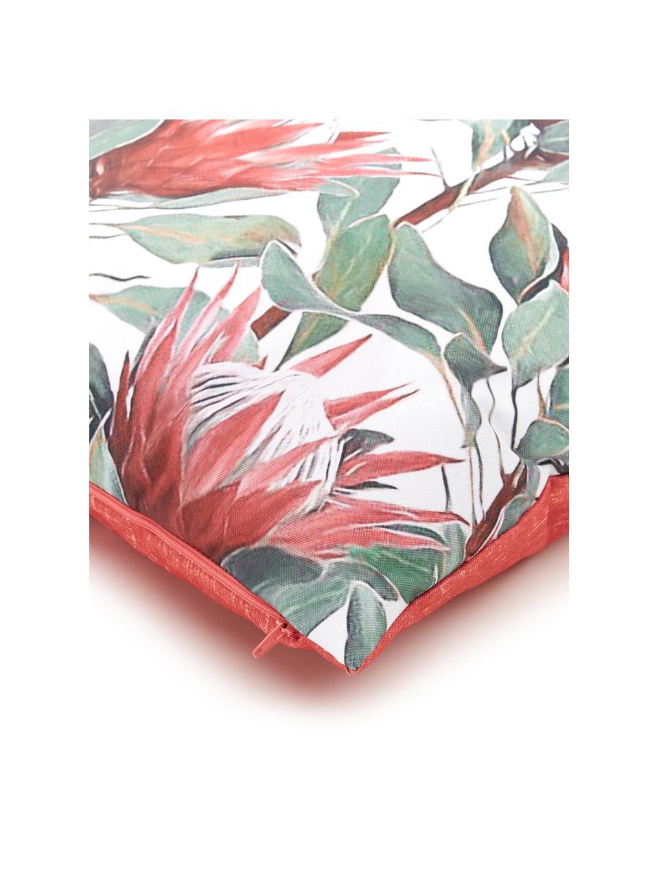 Cojín de exterior Flowers, con relleno, Parte delantera: poliéster, Parte trasera: polipropileno, Blanco, verde, rosa, An 45 x L 45 cm