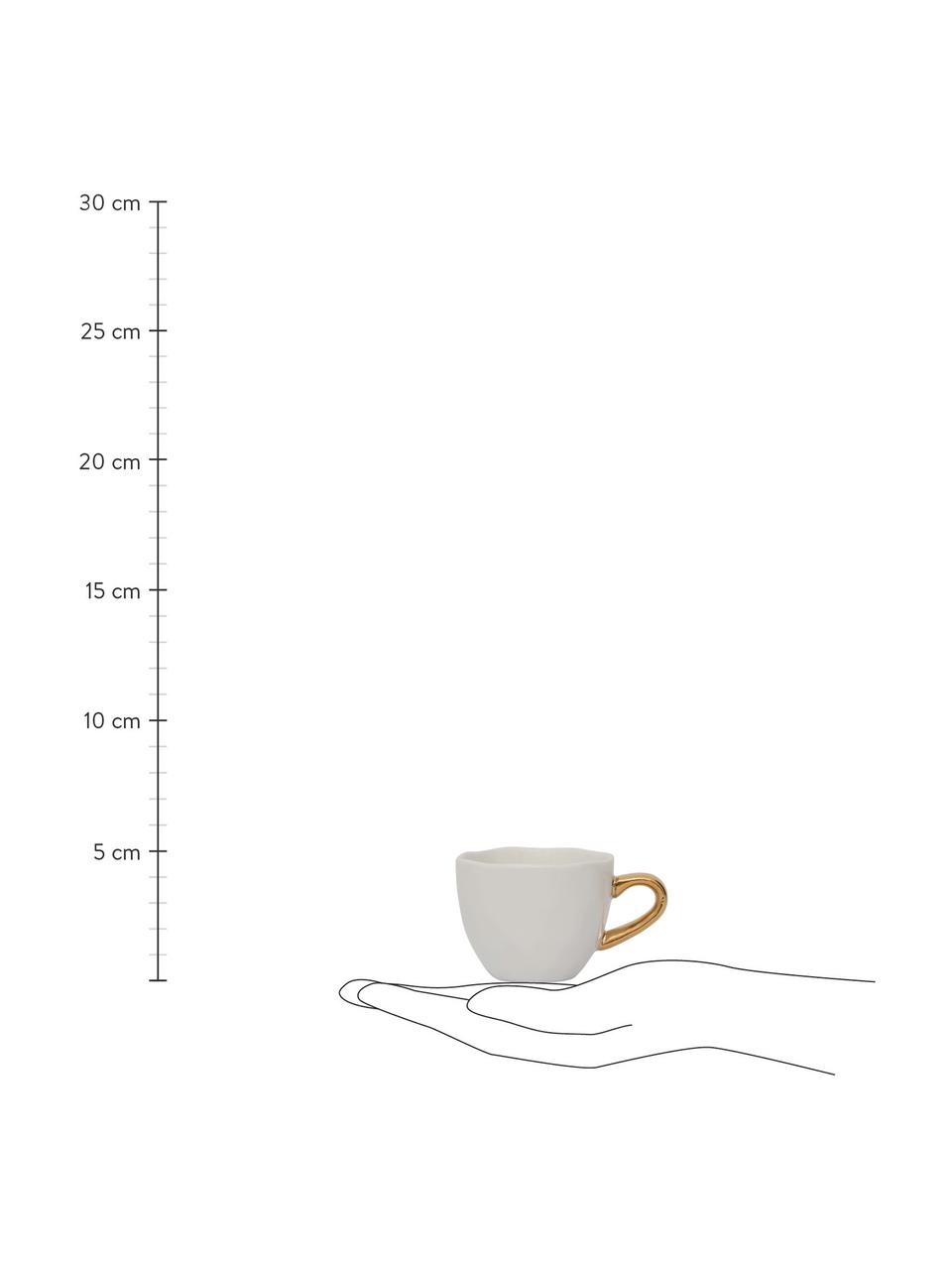 Espresso kopjes Good Morning met goudkleurige handvat, 2 stuks, Keramiek, Wit, goudkleurig, Ø 6 x H 5 cm, 95 ml