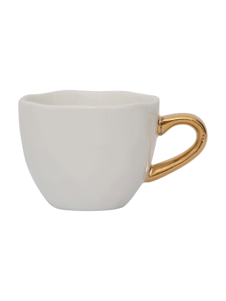 Espressotassen Good Morning mit goldfarbenem Griff, 2 Stück, Steingut, Weiß, Goldfarben, Ø 6 x H 5 cm, 95 ml