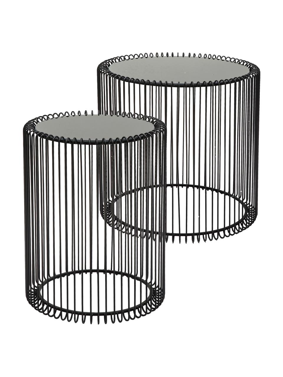 Komplet stolików pomocniczych z metalu ze szklanym blatem Wire, 2 elem., Stelaż: metal malowany proszkowo, Blat: szkło hartowane foliowane, Czarny, Komplet z różnymi rozmiarami