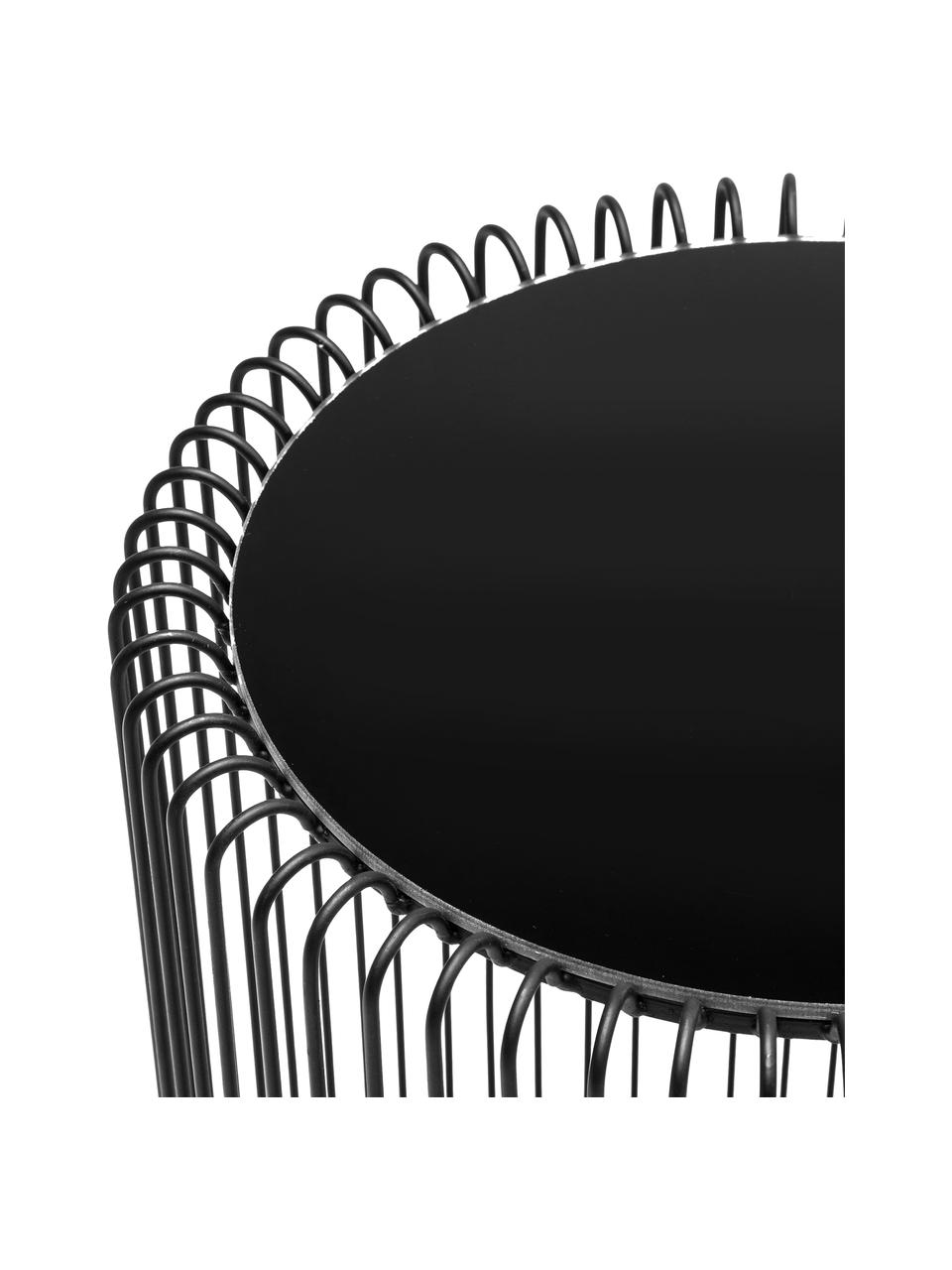 Komplet stolików pomocniczych z metalu ze szklanym blatem Wire, 2 elem., Stelaż: metal malowany proszkowo, Blat: szkło hartowane foliowane, Czarny, Komplet z różnymi rozmiarami