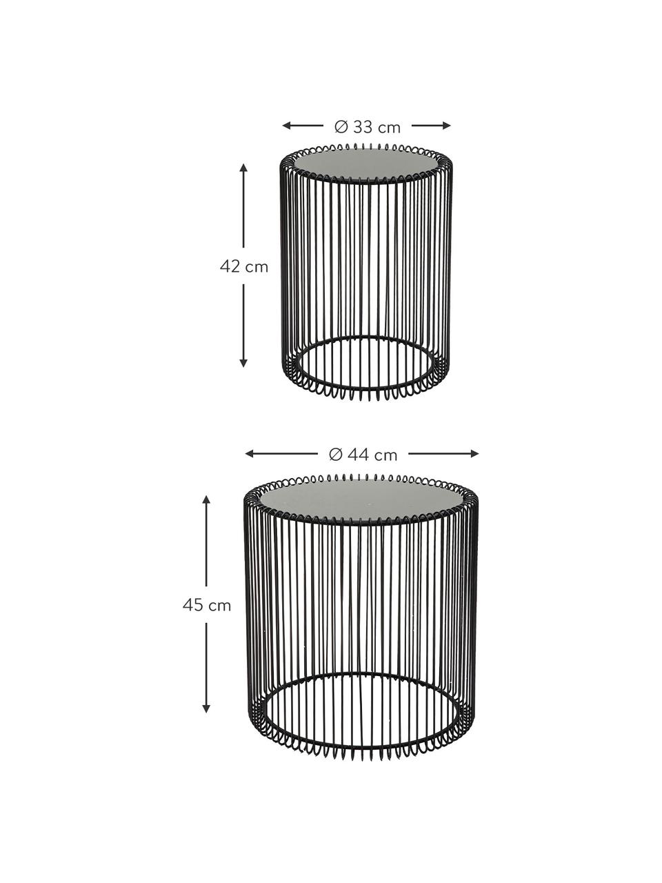 Table d'appoint avec plateau en verre Wire, 2 élém., Noir, Lot de différentes tailles