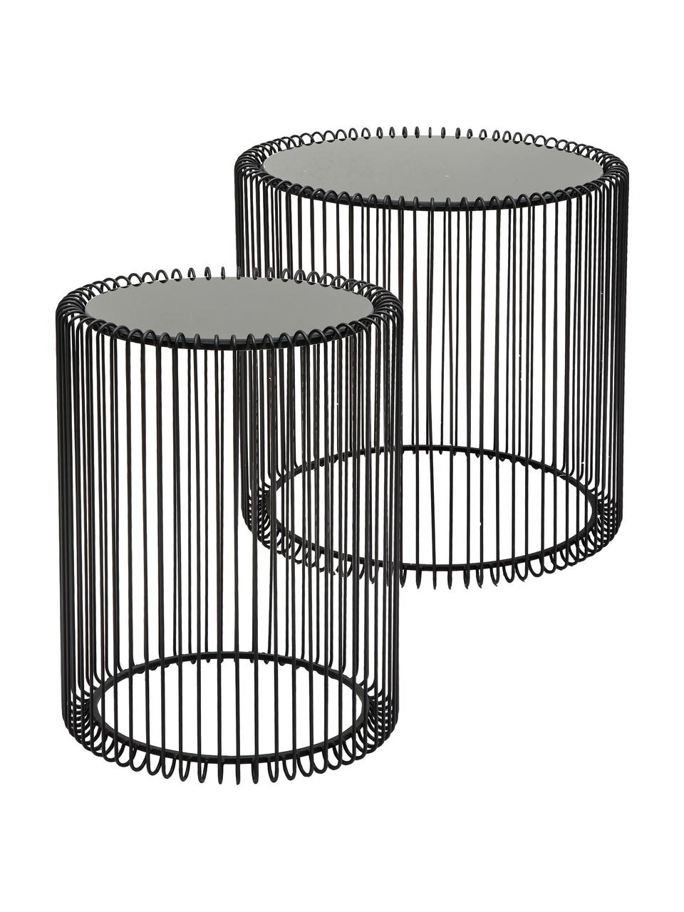 Metall-Beistelltisch 2er-Set Wire mit Glasplatte, Gestell: Metall, pulverbeschichtet, Tischplatte: Sicherheitsglas, foliert, Schwarz, Set mit verschiedenen Größen