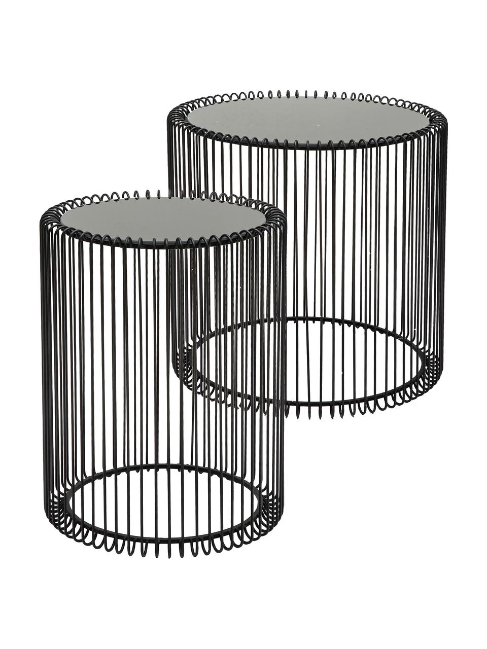 Table d'appoint avec plateau en verre Wire, 2 élém., Noir, Lot de différentes tailles
