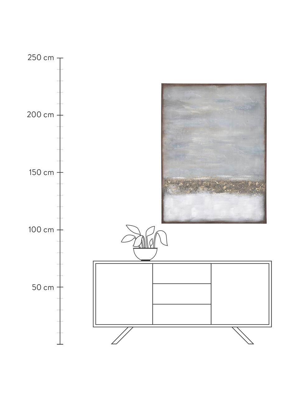 Handbeschilderde canvasdoek Abstract Horizon met houten frame, Lijst: massief natuurlijk dennen, Blauw multicolour, B 90 x H 120 cm