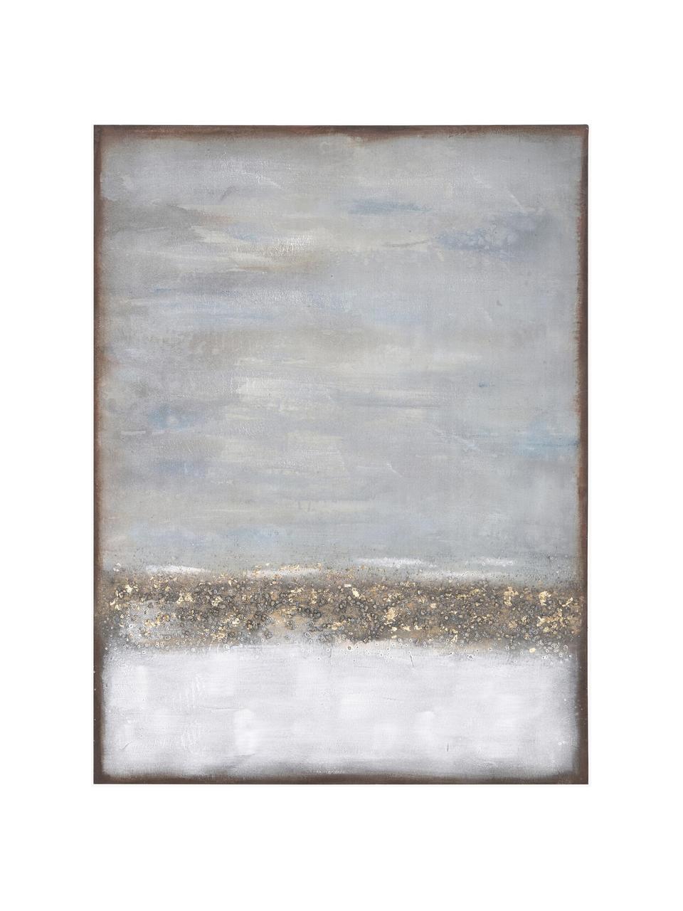 Ręcznie malowany obraz na płótnie w drewnianej ramie Abstract Horizon, Odcienie beżowego, odcienie szarego, S 90 x W 120 cm