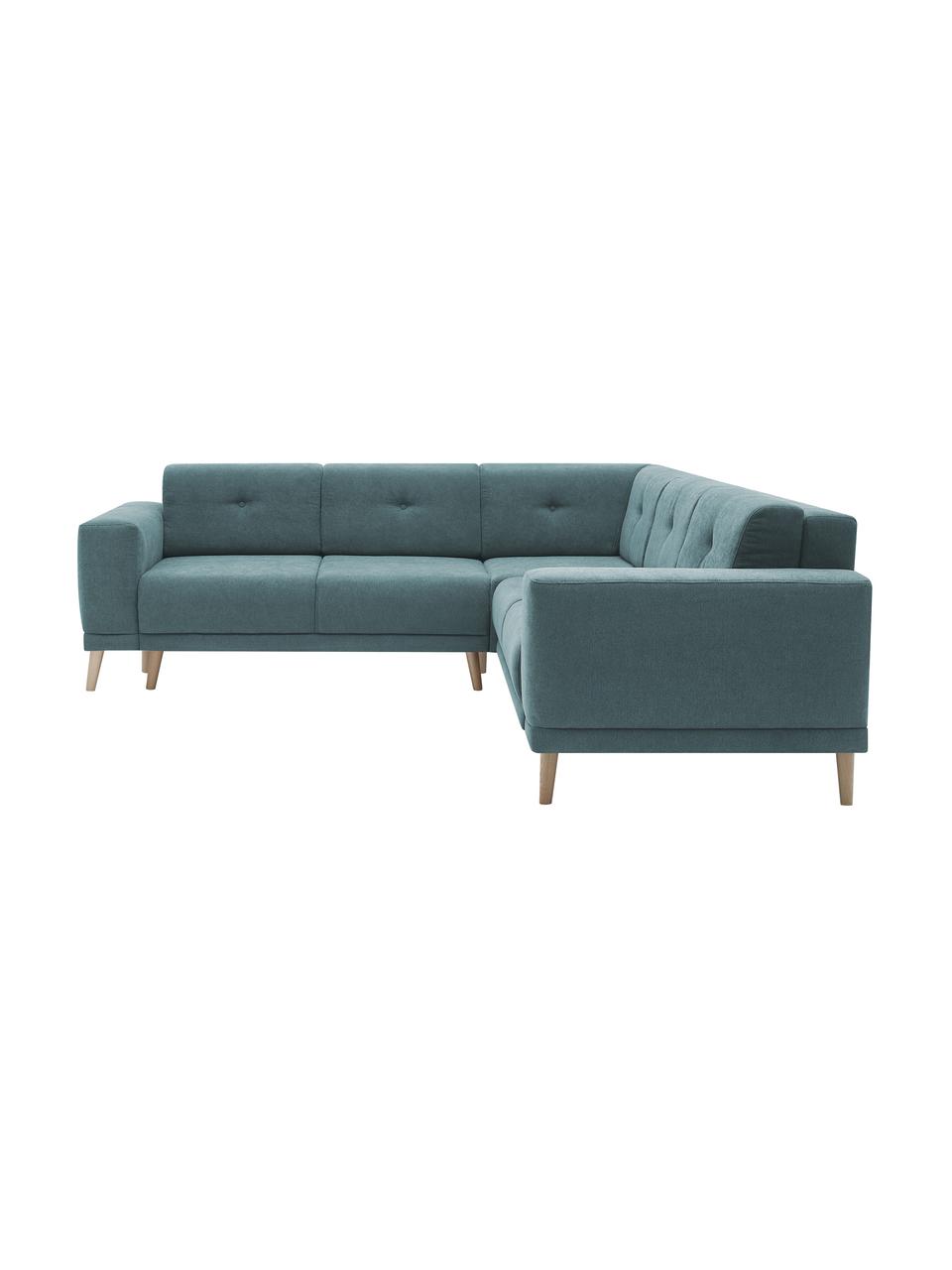 Sofa narożna z funkcją spania Luna, Tapicerka: 100% aksamit poliestrowy, Nogi: metal lakierowany, Niebieski, S 260 x G 260 cm