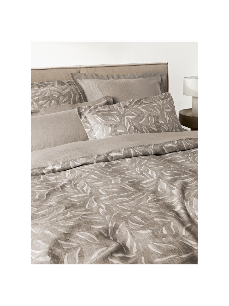 Housse de couette jacquard en coton et lin Amita, Taupe, larg. 200 x long. 200 cm