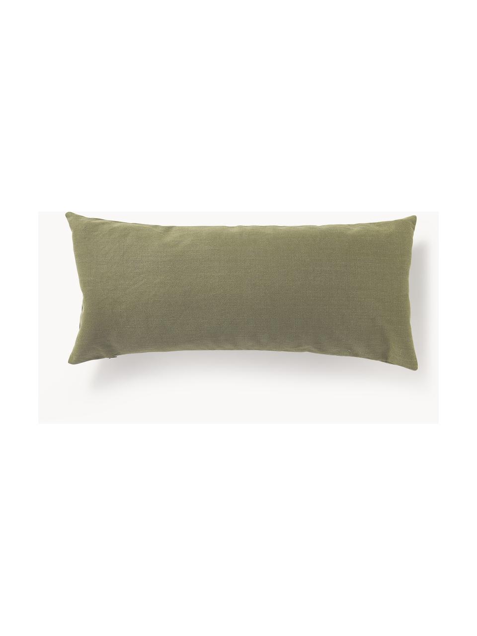 Housse de coussin d'extérieur Aryna, 100 % lin, certifié European Flax, Vert olive, beige clair, larg. 30 x long. 70 cm