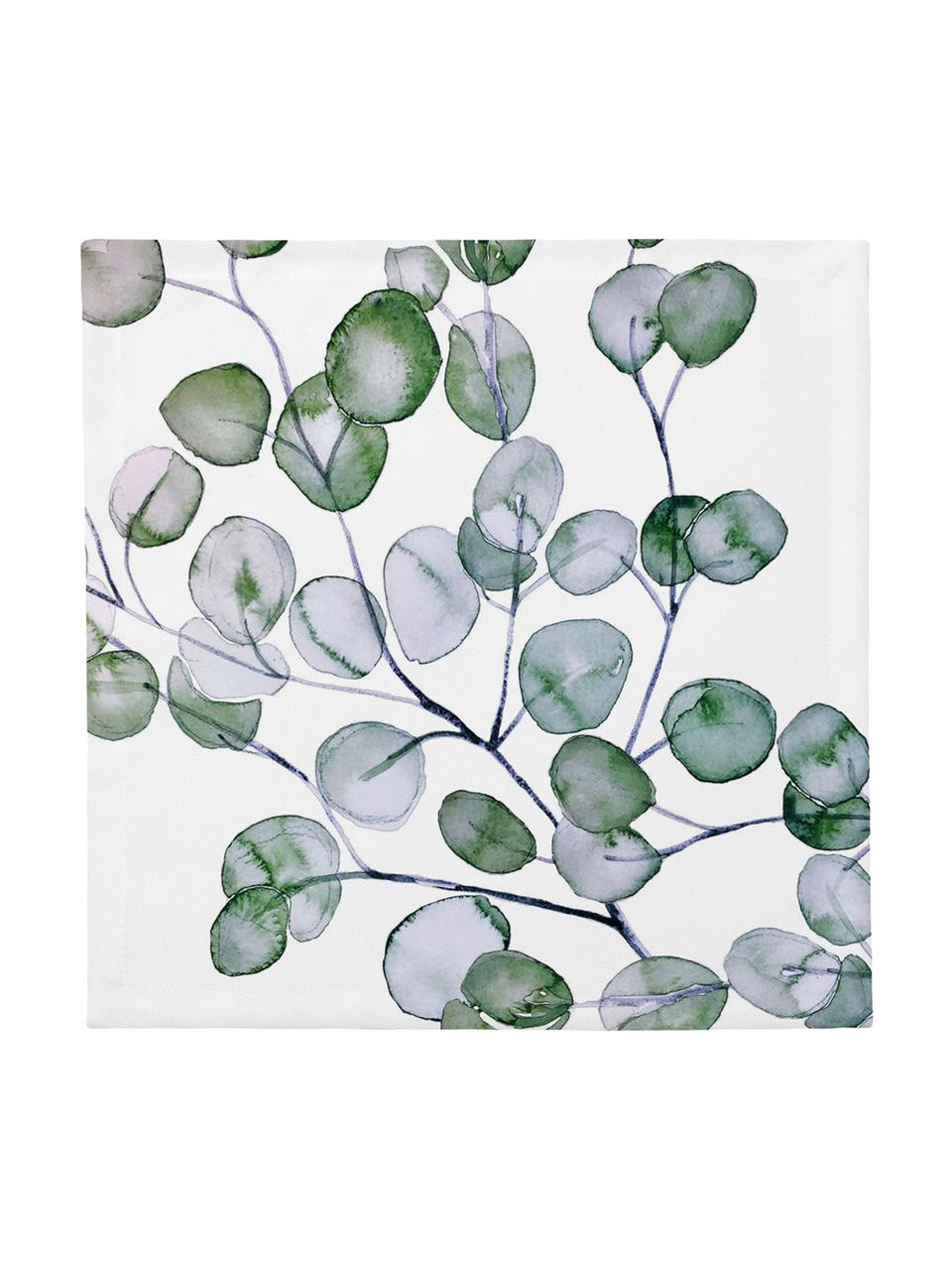 Baumwoll-Servietten Eucalyptus, 4 Stück, Baumwolle, Weiß, Grün, Grau, 40 x 40 cm