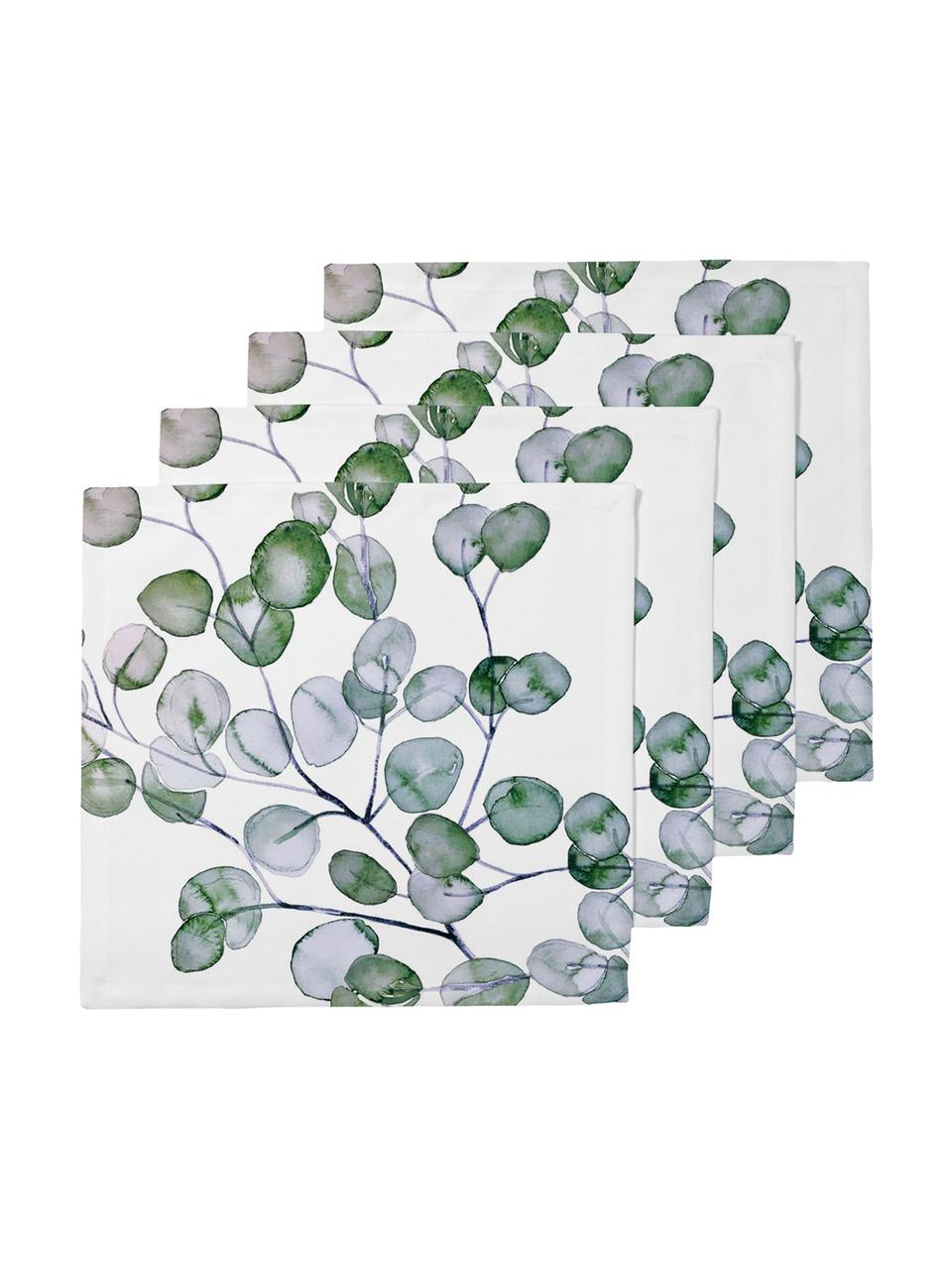 Servilletas de tela Eucalyptus, 4 uds., Algodón, Blanco, verde, gris, An 40 x L 40 cm