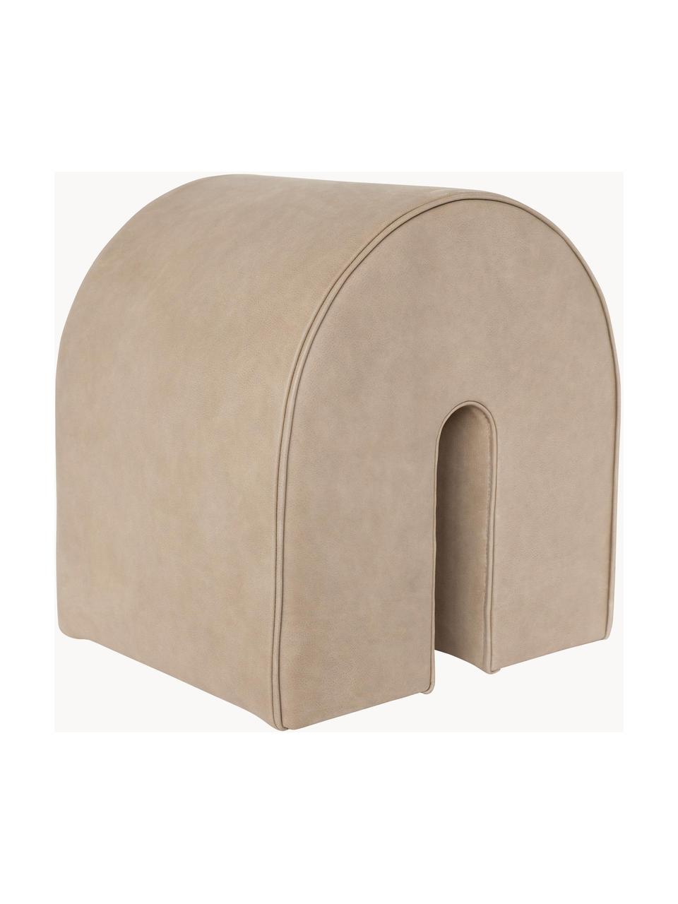 Beklede poef Curved uit nubuckleer, Bekleding: nubuckleer, Leer beige, B 36 x H 42 cm