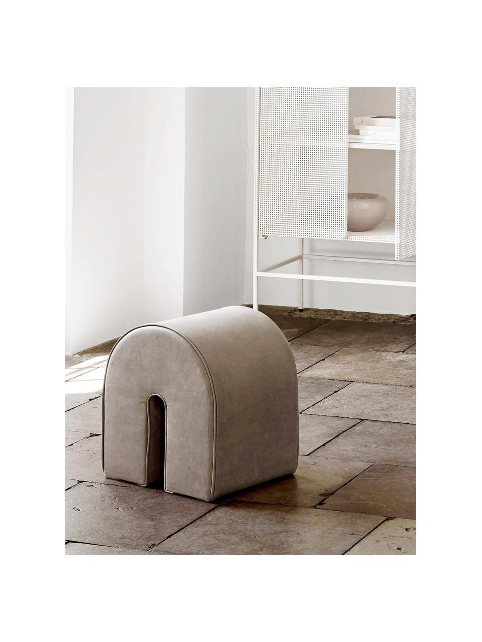 Pouf rembourré en cuir nubuck Curved, Cuir brun, larg. 36 x long. 42 cm