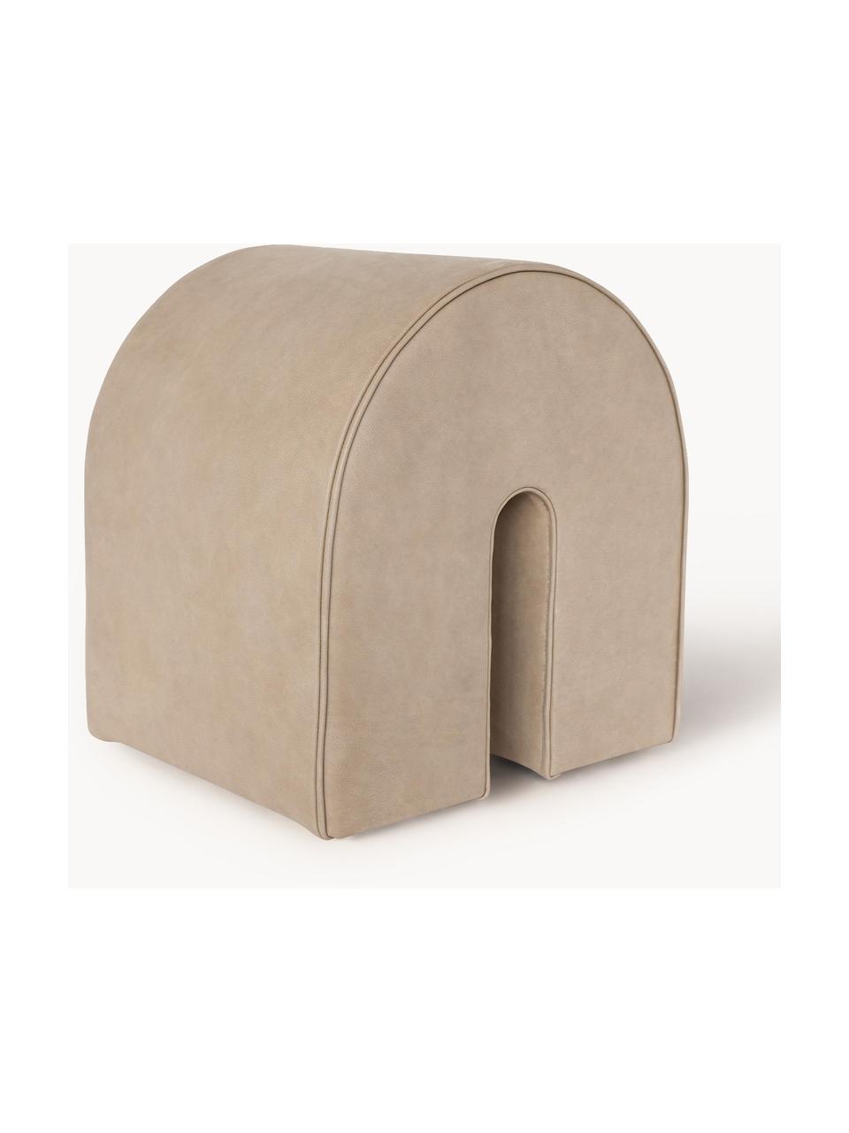 Polsterhocker Curved aus Nubukleder, Nubukleder, Leder Beige, B 36 x H 42 cm