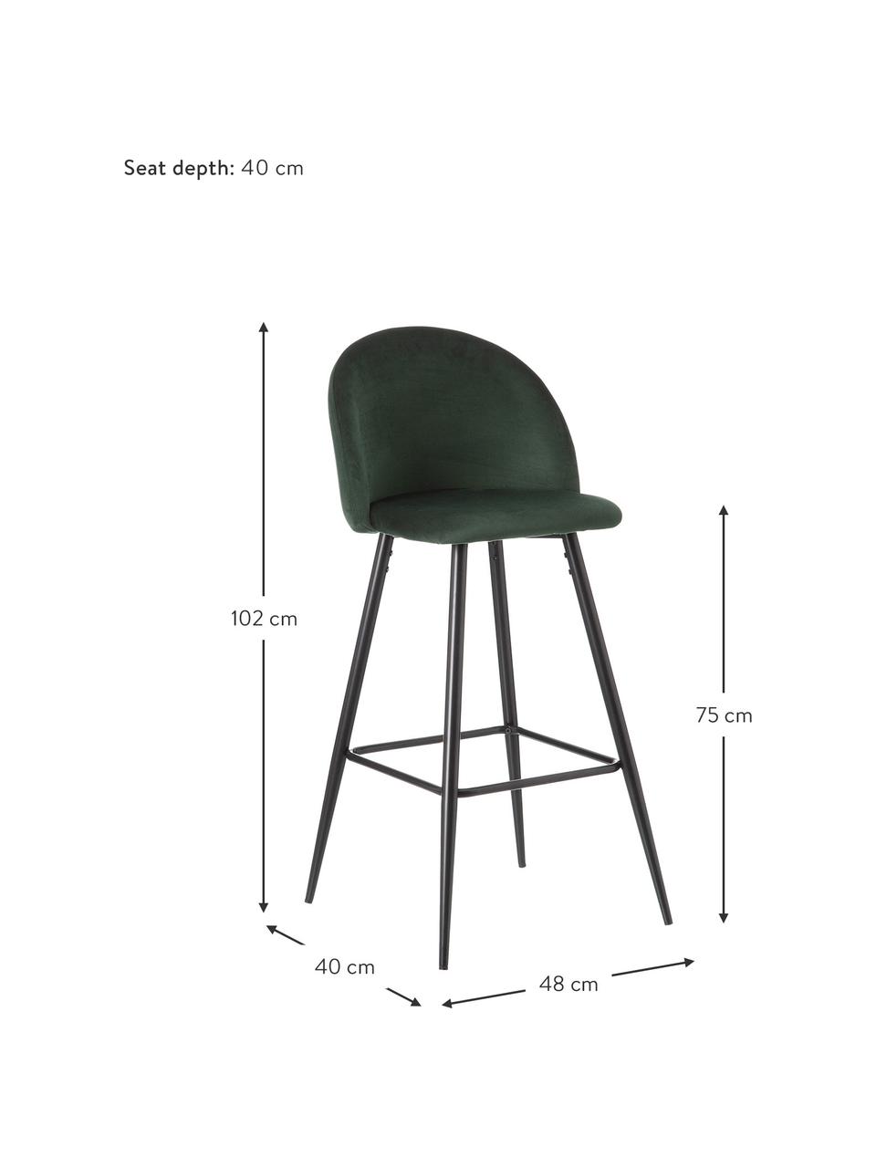 Krzesło barowe Maxine, Tapicerka: 100% poliester, Nogi: metal powlekany, Ciemny zielony, czarny, S 48 x W 102 cm