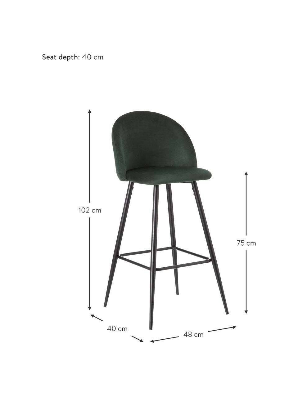 Sedia da bar Maxine, Rivestimento: 100% poliestere, Gambe: metallo rivestito, Verde scuro, nero, Larg. 48 x Alt. 102 cm