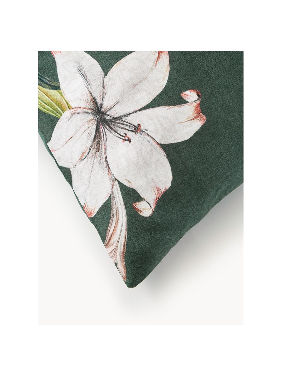 Funda de almohada de satén Flori, Verde oscuro, beige, An 45 x L 110 cm
