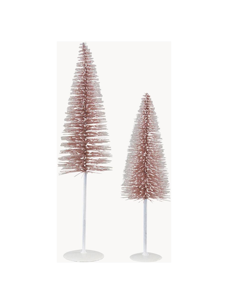 Sapins de Noël décoratifs Grace, 2 élém., Métal, plastique, Blanc, rose, Lot de différentes tailles