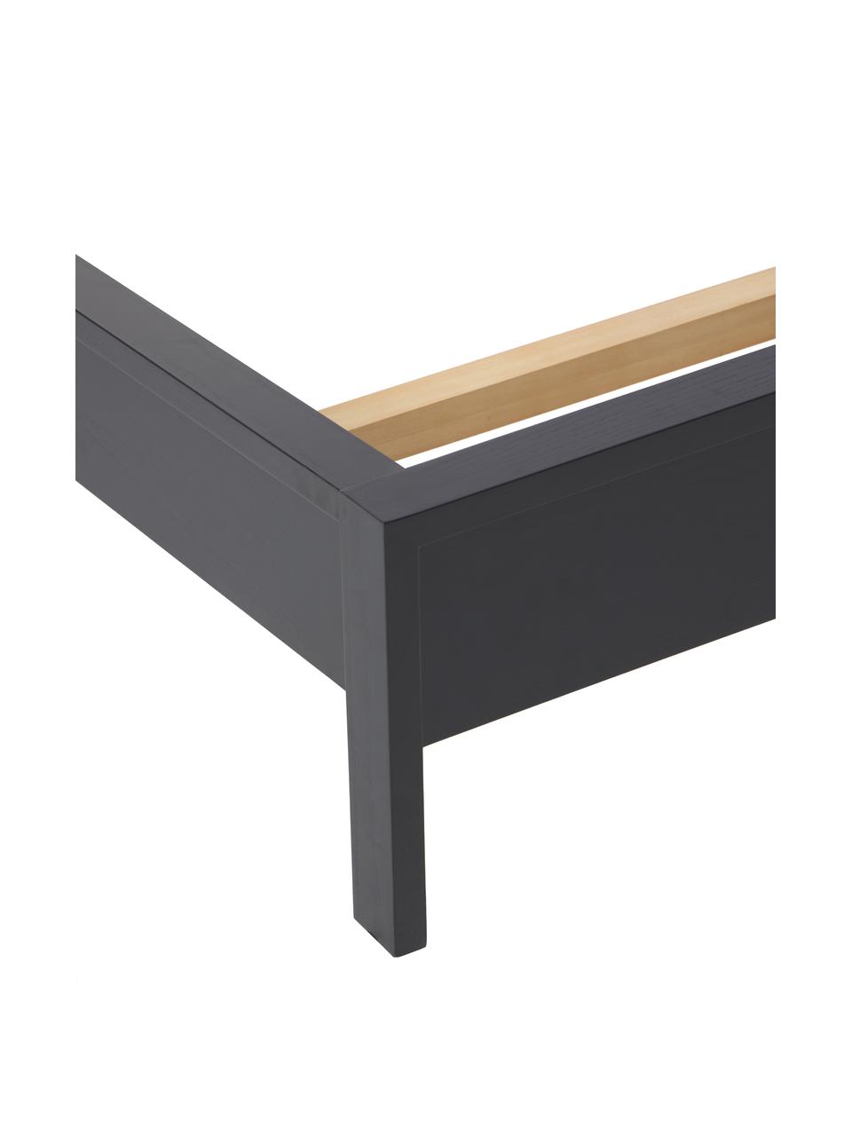 Holzbett Tammy, Holz mit Eschenholzfurnier, Eschenholz, schwarz lackiert, B 140 x L 200 cm