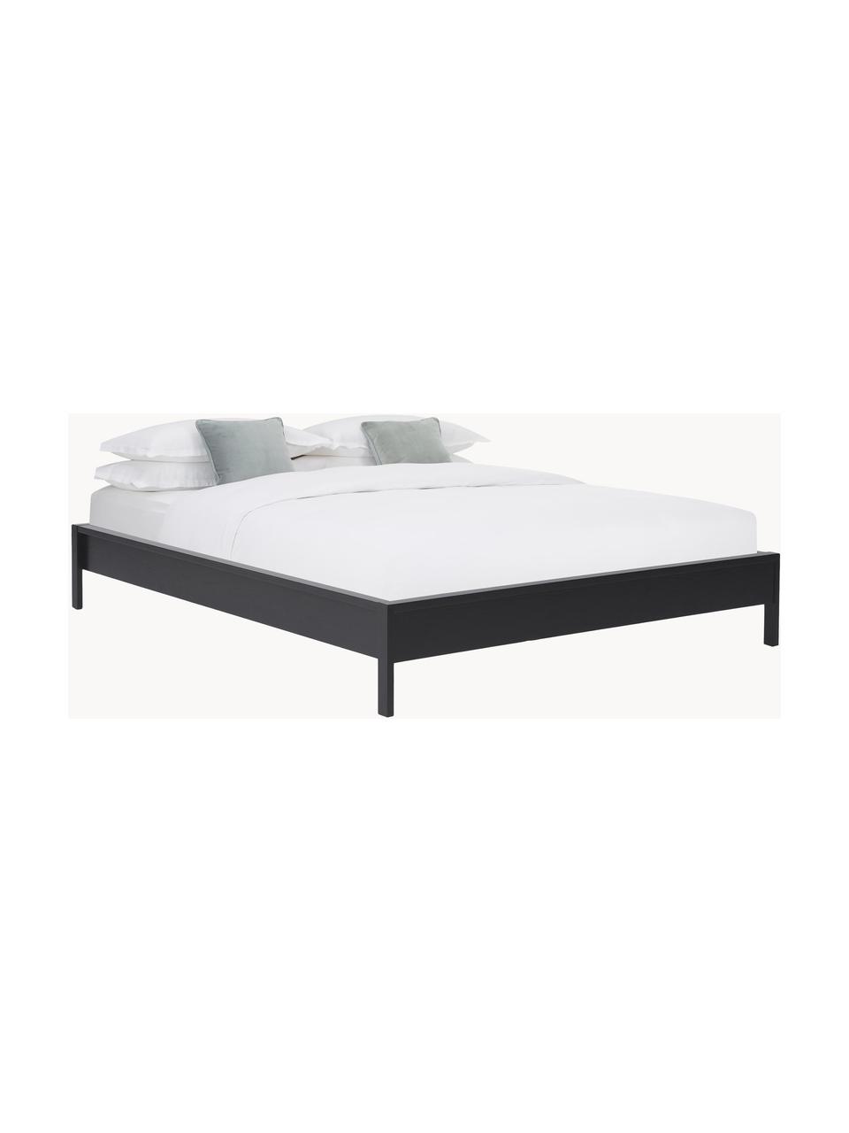 Holzbett Tammy, Holz mit Eschenholzfurnier, Eschenholz, schwarz lackiert, B 140 x L 200 cm