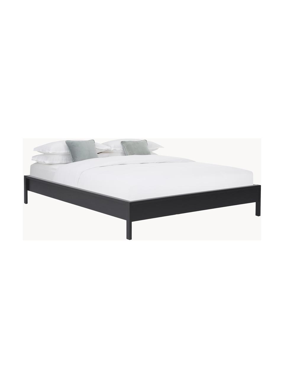 Cama de madera Tammy, Madera chapada en fresno, Madera de fresno pintada en negro, An 140 x L 200 cm