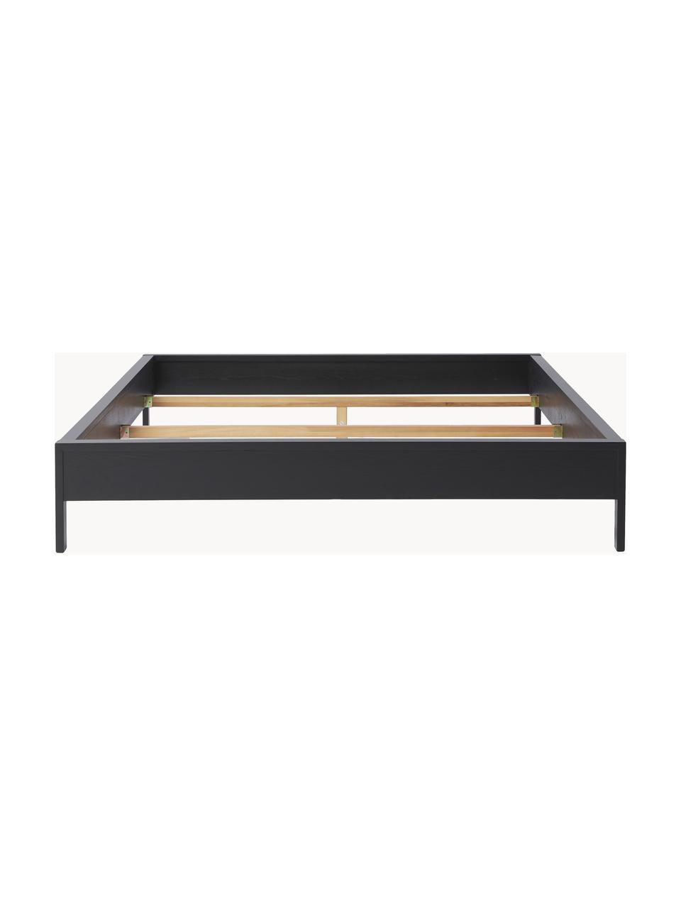 Cama de madera Tammy, Madera chapada en fresno, Madera de fresno pintada en negro, An 140 x L 200 cm