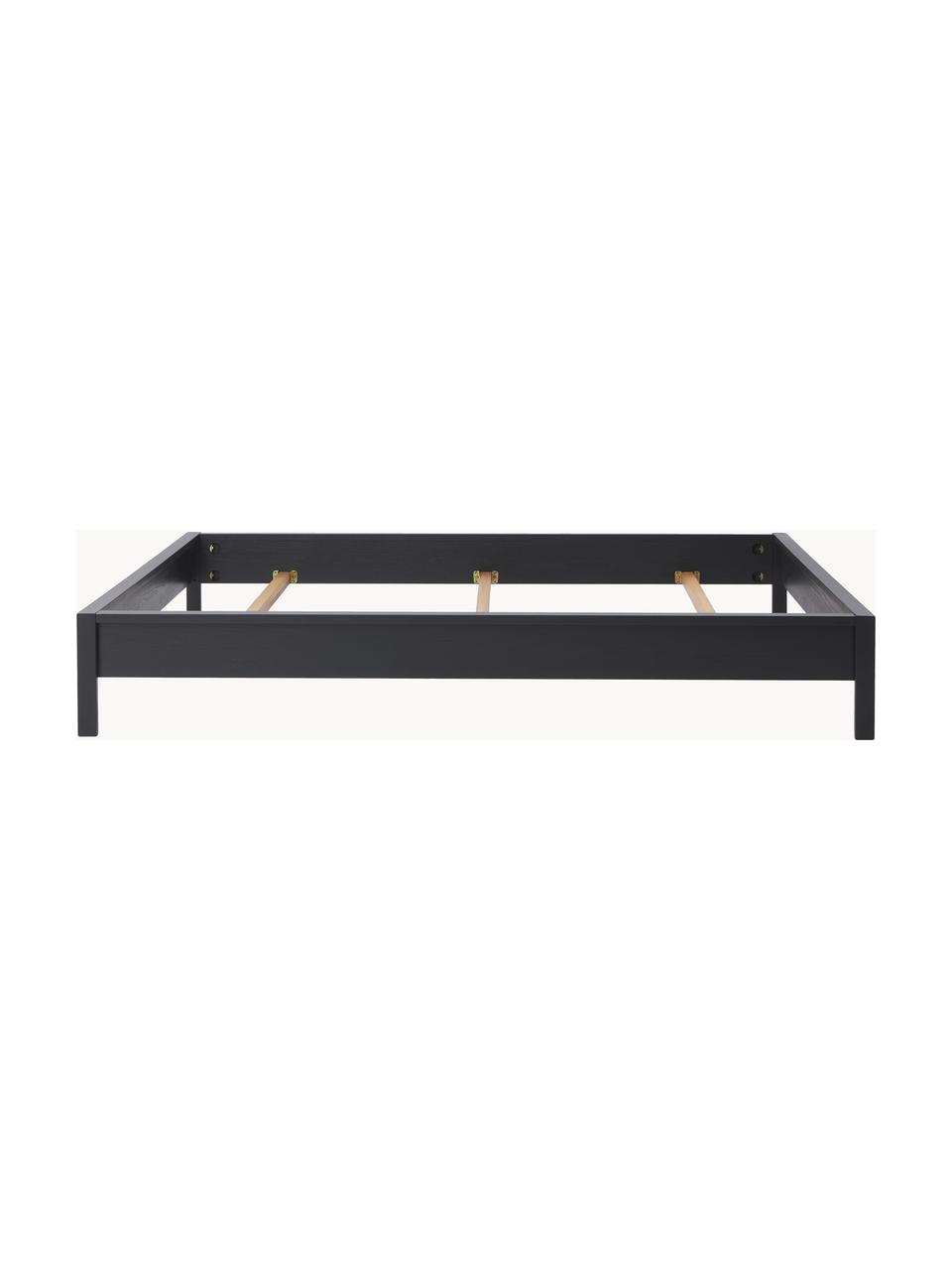 Cama de madera Tammy, Madera chapada en fresno, Madera de fresno pintada en negro, An 140 x L 200 cm