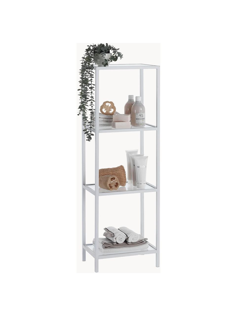 Estantería de baño Sirk, Estructura: metal pintado, Estantes: vidrio, Blanco, An 36 x Al 113 cm