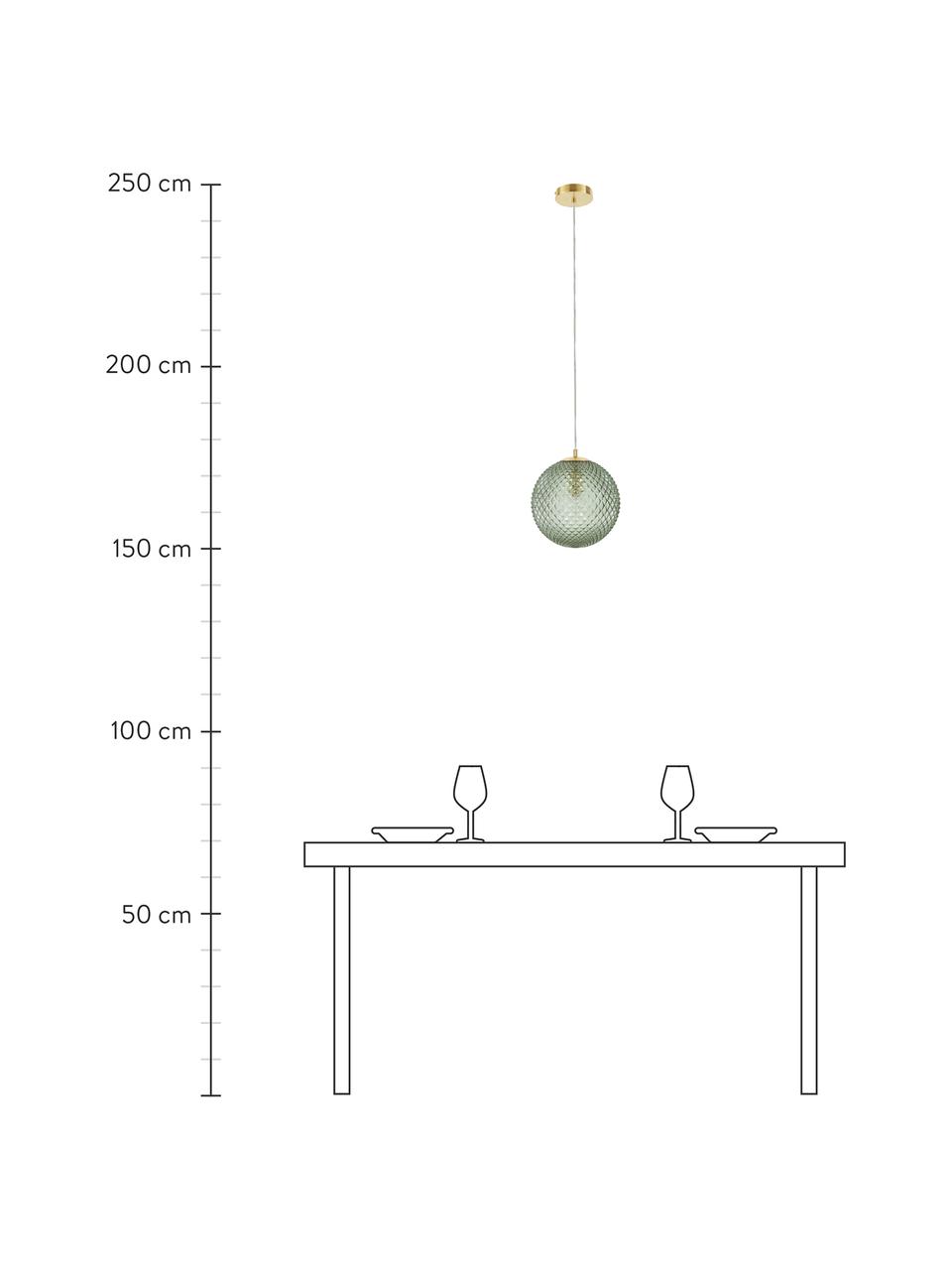 Lámpara de techo pequeña de vidrio Lorna, Pantalla: vidrio, Cable: plástico, Verde, dorado, Ø 25 cm