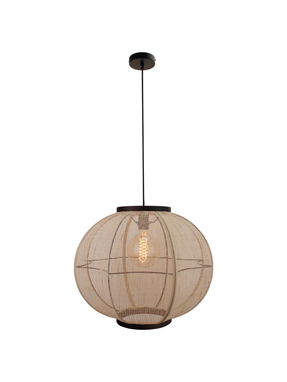 Lampa wisząca z włókna bambusowego w stylu boho Tanah, Czarny/drewno naturalne, Ø 47 x W 47 cm