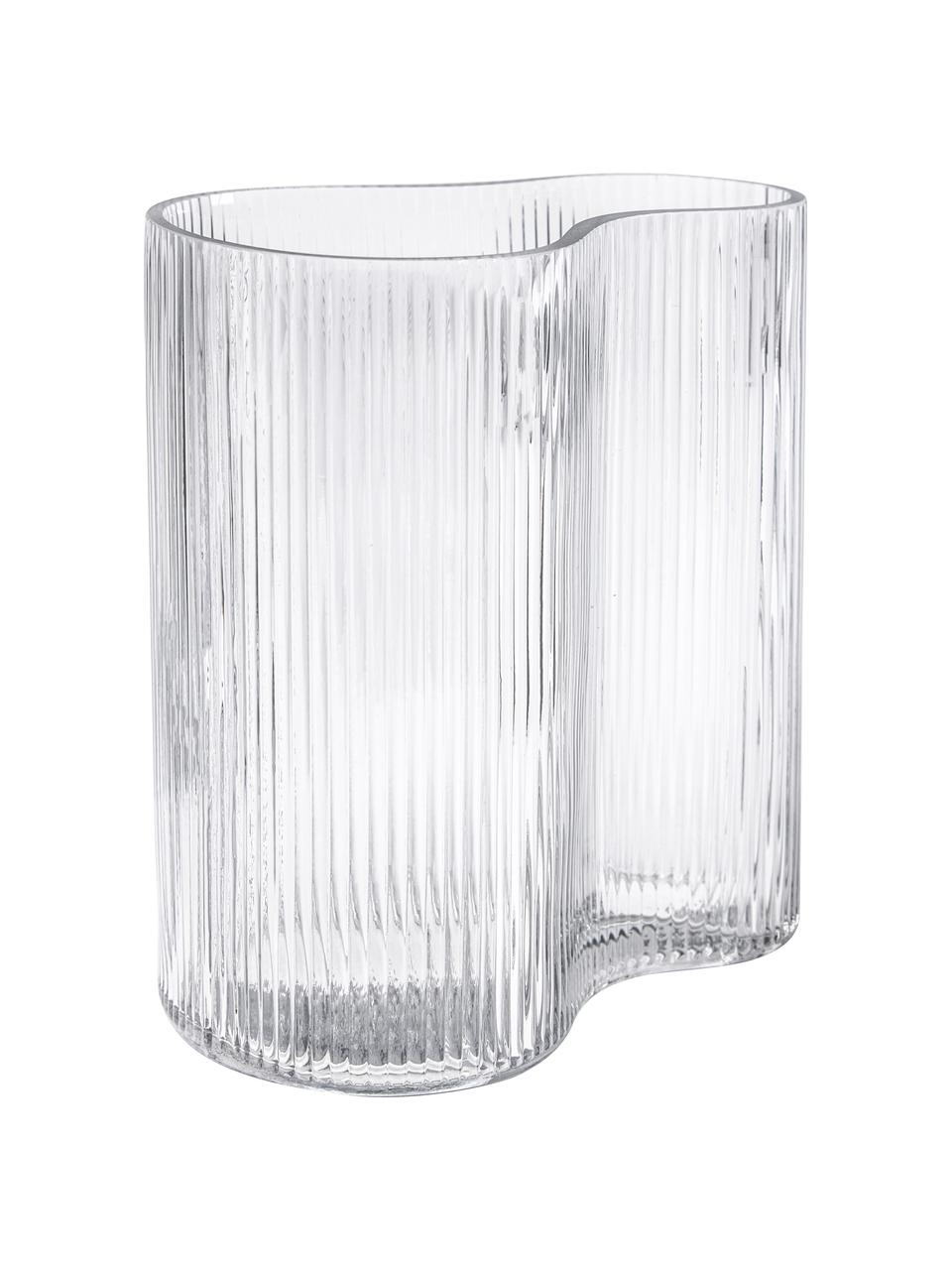 Vase soufflé bouche avec relief rainuré Dawn, Verre, Transparent, larg. 19 x haut. 20 cm