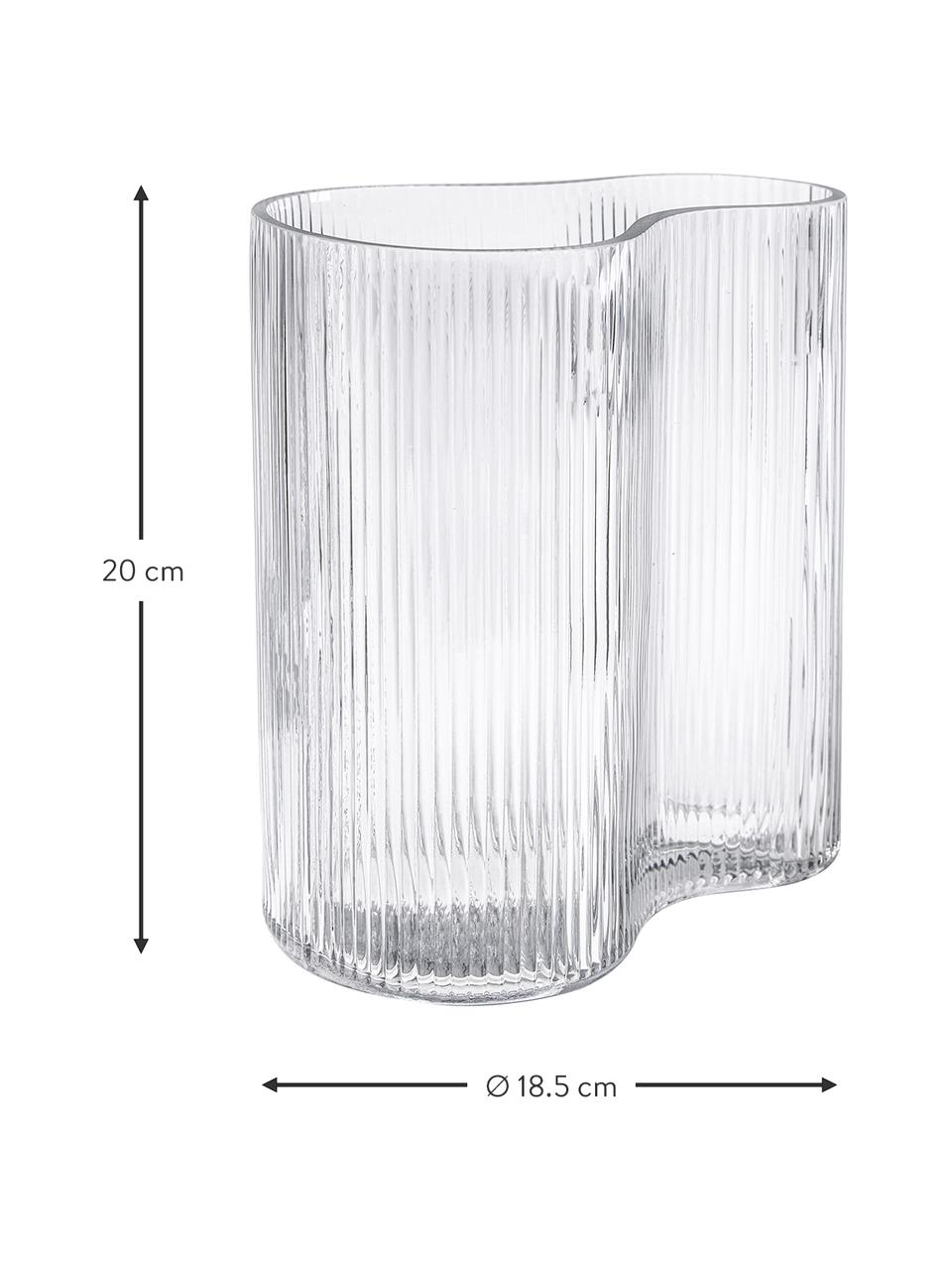 Vaso di design in vetro soffiato con rilievo scanalato Dawn, Vetro, Trasparente, Larg. 19 x Alt. 20 cm