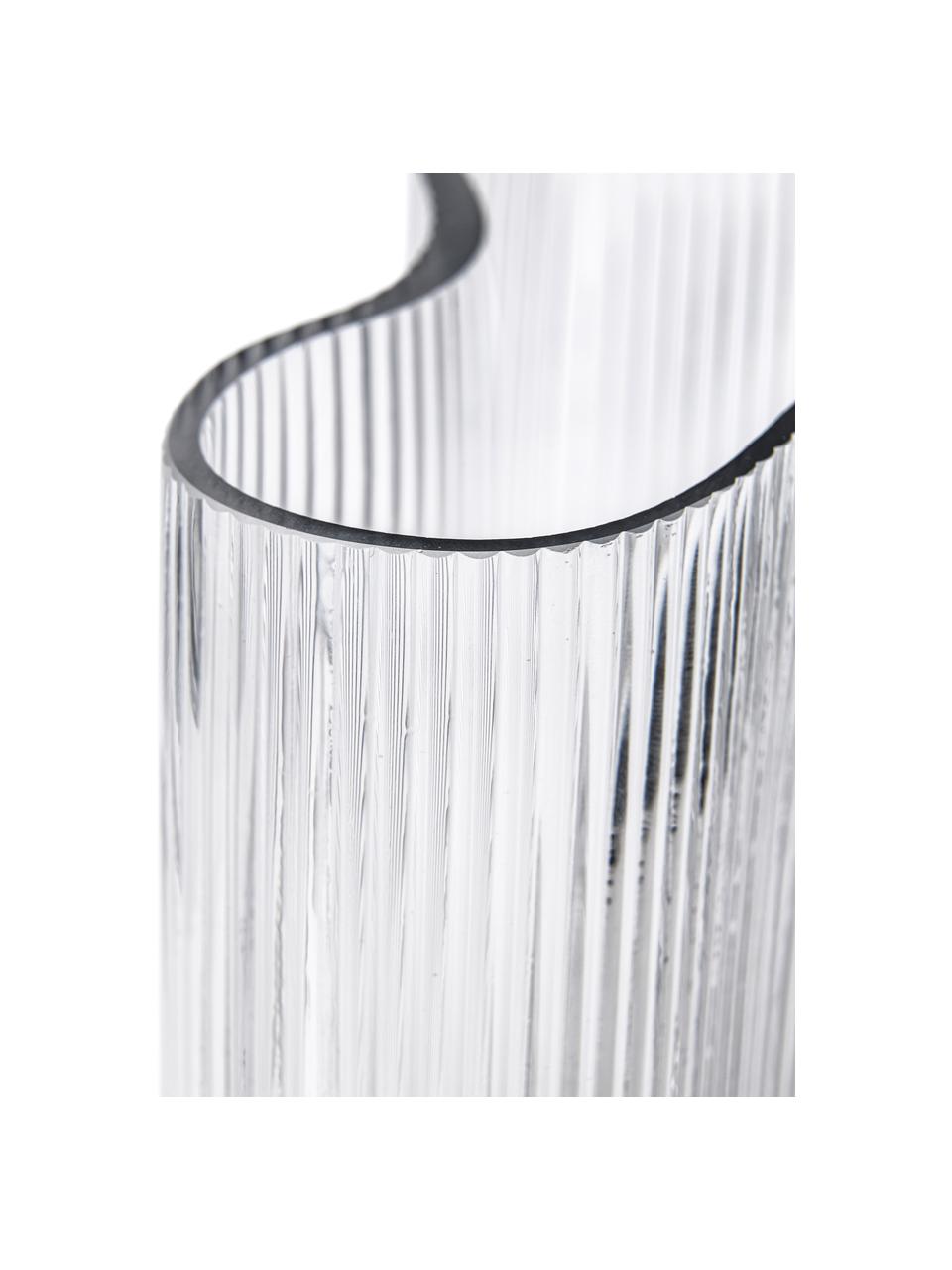 Vaso di design in vetro soffiato con rilievo scanalato Dawn, Vetro, Trasparente, Larg. 19 x Alt. 20 cm