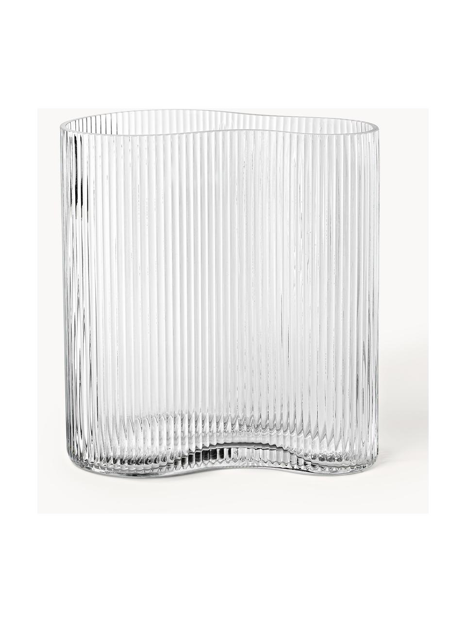 Mundgeblasene Design-Vase Dawn mit Rillenrelief, Glas, Transparent, B 19 x H 20 cm