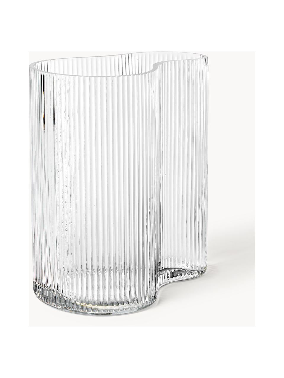 Vaso di design in vetro soffiato con rilievo millerighe Dawn, Vetro, Trasparente, Larg. 19 x Alt. 20 cm