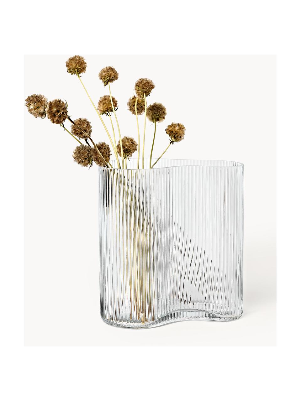 Mundgeblasene Design-Vase Dawn mit Rillenrelief, Glas, Transparent, B 19 x H 20 cm