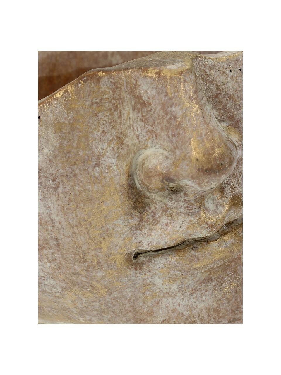 Betónový obal na kvetináč Face, Betón, Odtiene zlatej so starožitným efektom, Š 17 x V 12 cm