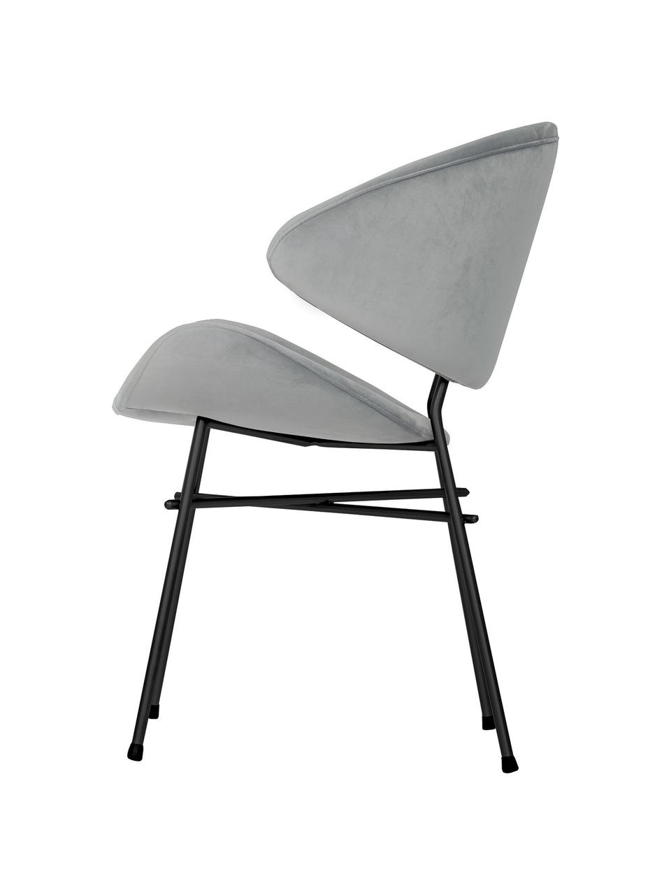 Sedia imbottita in velour idrorepellente grigio chiaro Cheri, Rivestimento: 100% poliestere (velour) , Struttura: acciaio verniciato a polv, Velluto grigio chiaro, nero opaco, Larg. 57 x Prof. 55 cm