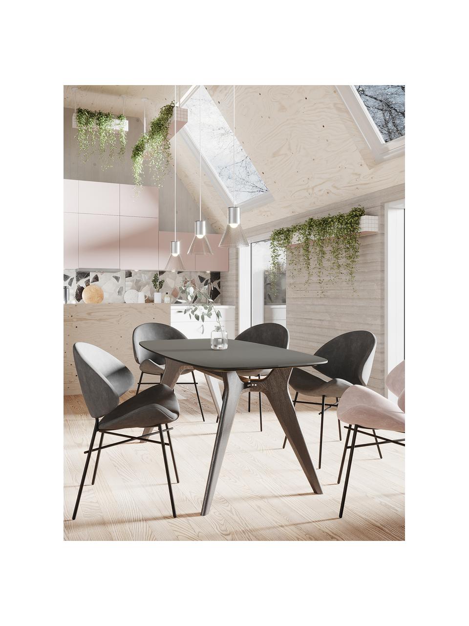 Sedia imbottita in velour idrorepellente grigio chiaro Cheri, Rivestimento: 100% poliestere (velour) , Struttura: acciaio verniciato a polv, Velluto grigio chiaro, nero opaco, Larg. 57 x Prof. 55 cm