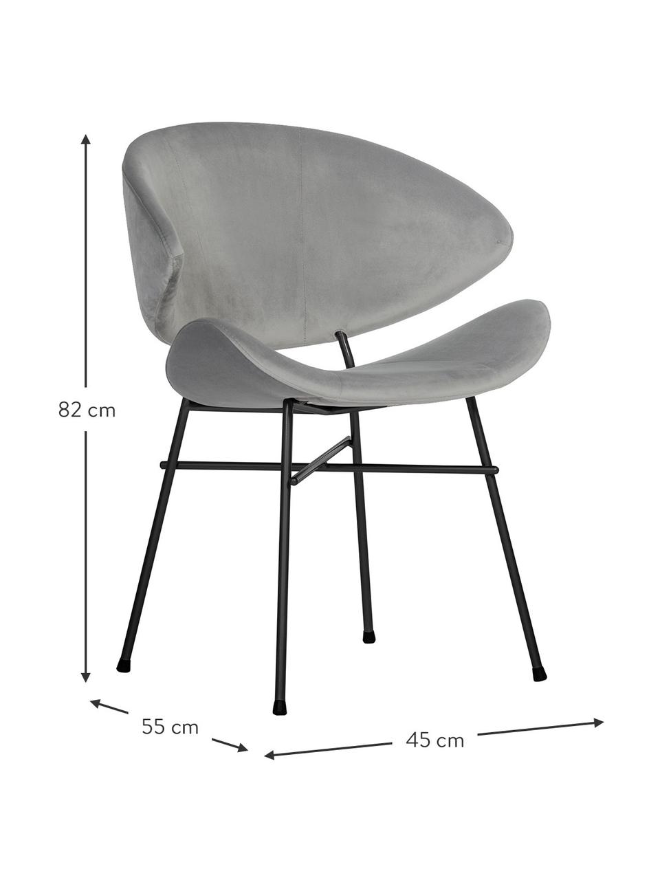 Čalouněná židle s velurovým potahem Cheri, Světle šedá, černá, Š 57 cm, H 55 cm