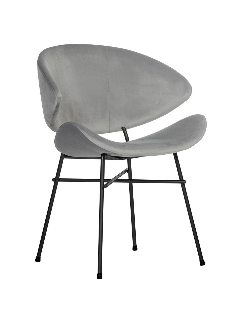 Sedia imbottita in velour idrorepellente grigio chiaro Cheri, Rivestimento: 100% poliestere (velour) , Struttura: acciaio verniciato a polv, Velluto grigio chiaro, nero opaco, Larg. 57 x Prof. 55 cm