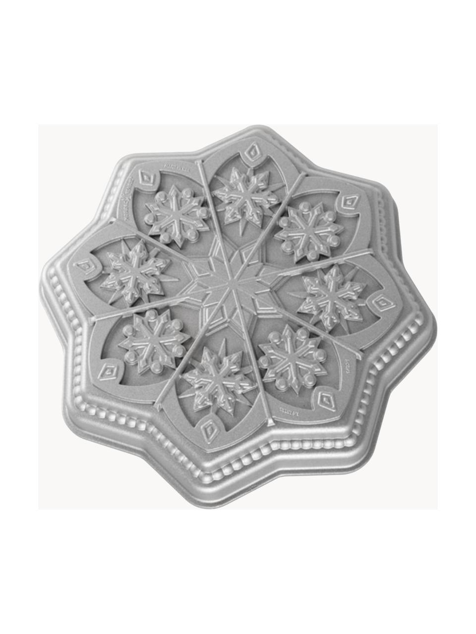 Backform Snowflakes, Aluminiumguss, Silberfarben mit Metallic-Finish, Ø 26 x H 5 cm